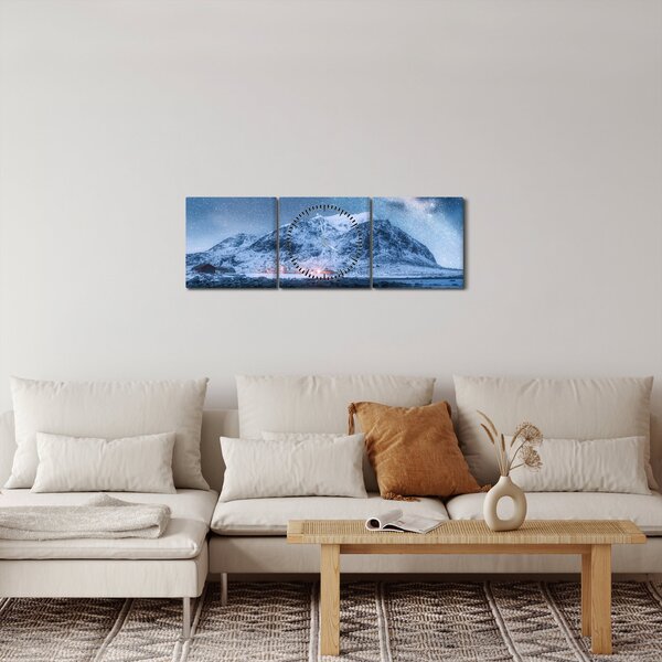 Obraz hôr s hviezdnou oblohou (s hodinami) (90x30 cm)