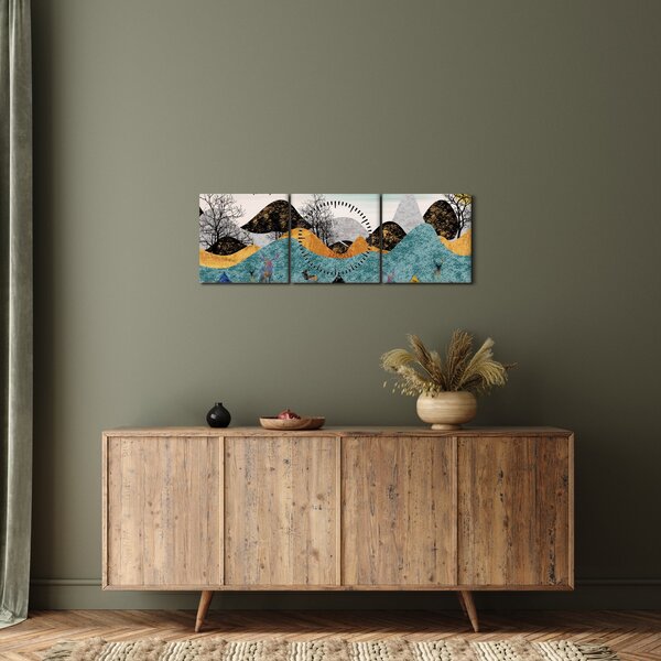 Grafický obraz s jeleňmi (s hodinami) (90x30 cm)