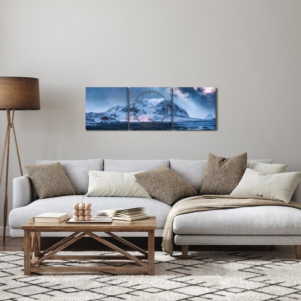 Obraz hôr s hviezdnou oblohou (s hodinami) (90x30 cm)