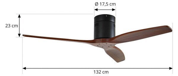 Lucande Stropný ventilátor Vindur, čierny, drevo, DC, tichý, Čierna, Obývacia izba / jedáleň, kov, Moderný