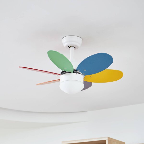 Lindby Stropný ventilátor s osvetlením Litur, tichý, Ø 77 cm, E27, Biela / opálová, Detská izba, kov, Moderný