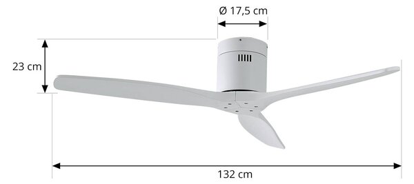 Lucande Stropný ventilátor Vindur, biely, DC, tichý, Biela / opálová, Obývacia izba / jedáleň, kov, Moderný