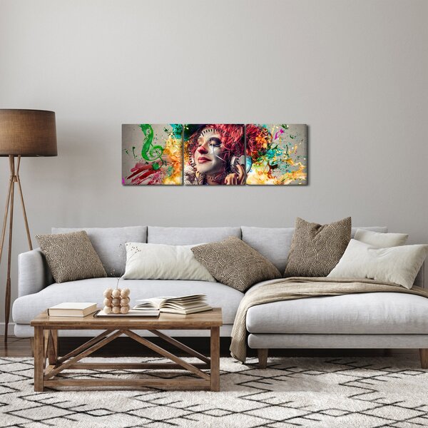 Obraz - Umelkyňa so slúchadlami (s hodinami) (90x30 cm)