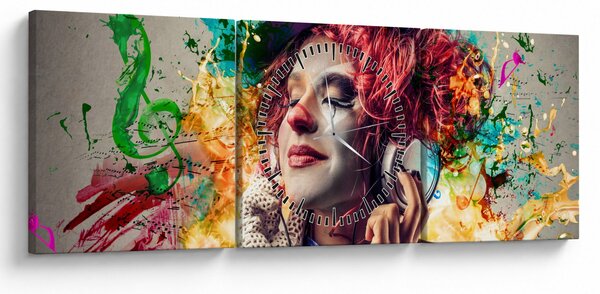 Obraz - Umelkyňa so slúchadlami (s hodinami) (90x30 cm)