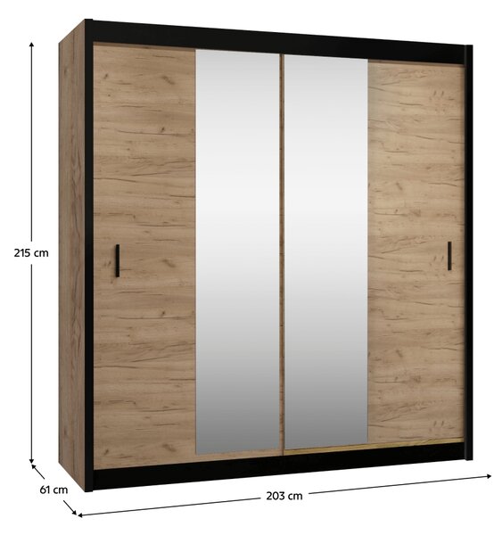 KONDELA Skriňa s posuvnými dverami, čierna/dub craft, 203x215 cm, CRAFT