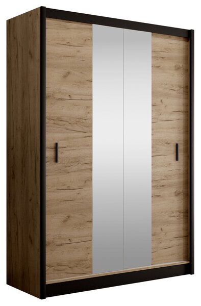 KONDELA Skriňa s posuvnými dverami, čierna/dub craft, 150x215 cm, CRAFT
