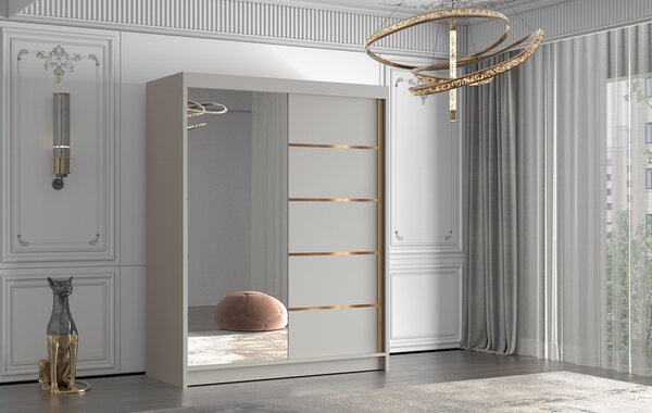 Šatníková skriňa so zrkadlom MILINA - 150 cm, kašmír