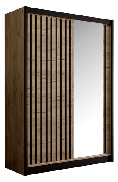 KONDELA Skriňa s posuvnými dverami, dub craft/čierna, 150x215 cm, LADDER