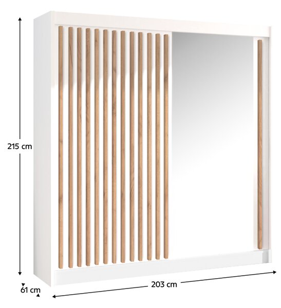 KONDELA Skriňa s posuvnými dverami, biela/dub craft, 203x215 cm, LADDER