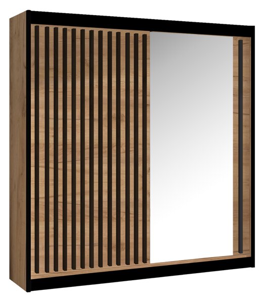 KONDELA Skriňa s posuvnými dverami, dub craft/čierna, 203x215 cm, LADDER