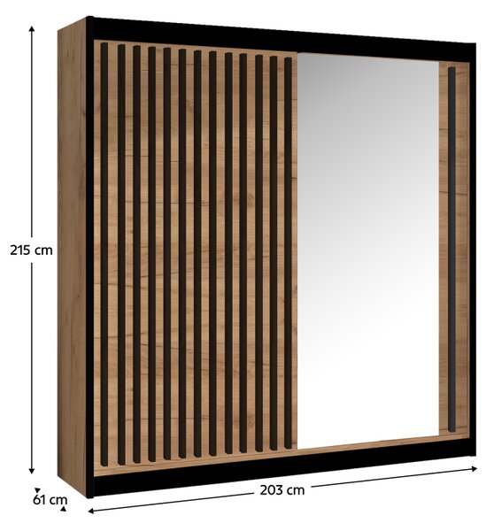 KONDELA Skriňa s posuvnými dverami, dub craft/čierna, 203x215 cm, LADDER