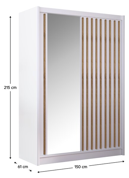 KONDELA Skriňa s posuvnými dverami, biela/dub craft, 150x215 cm, LADDER