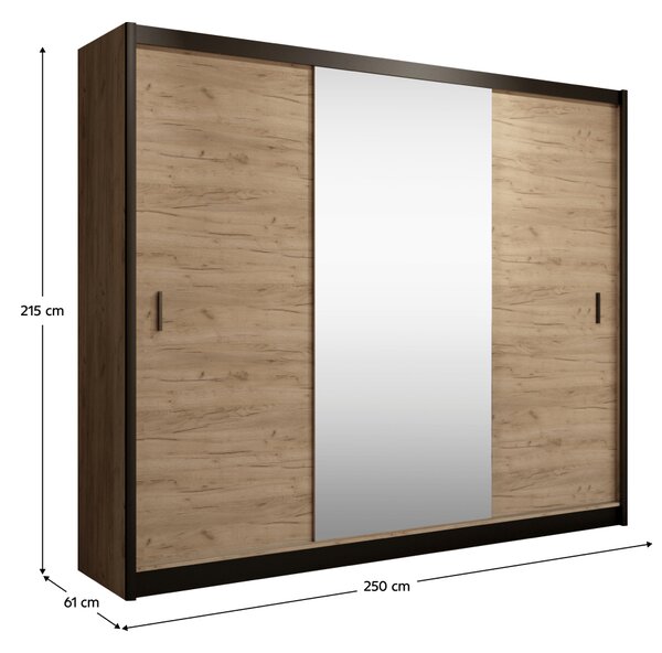 KONDELA Skriňa s posuvnými dverami, čierna/dub craft, 250x215 cm, CRAFT