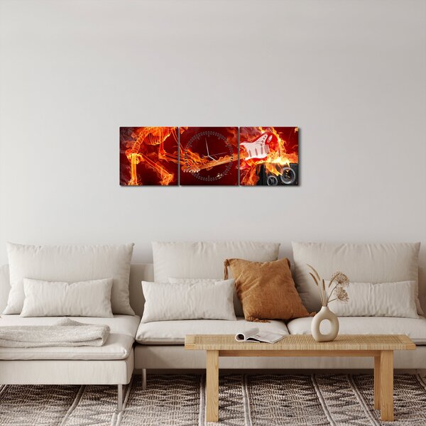 Obraz - Hudba v plameňoch (s hodinami) (90x30 cm)