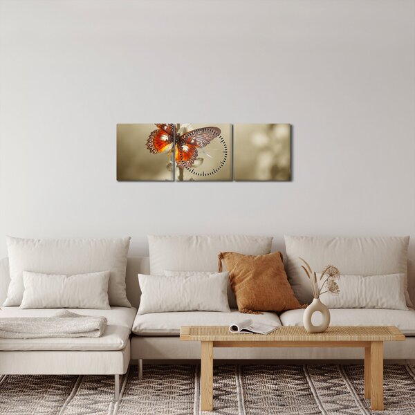 Obraz motýľa (s hodinami) (90x30 cm)
