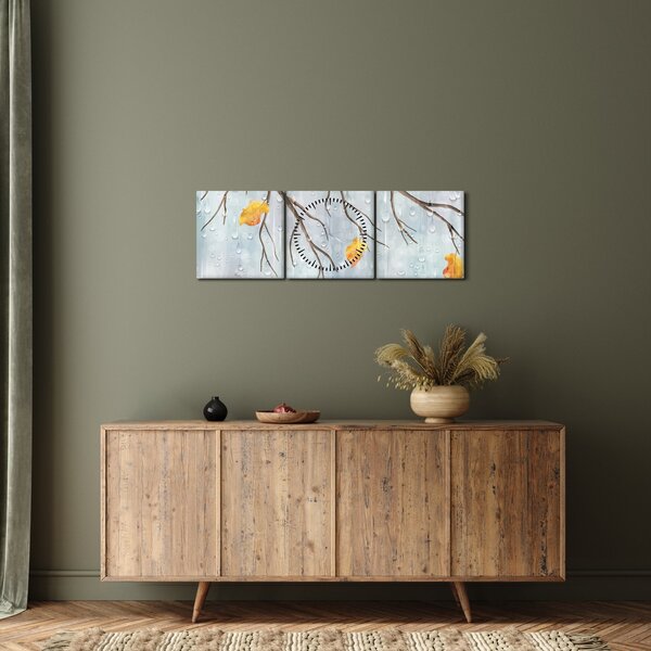 Obraz - Daždivý jeseň (s hodinami) (90x30 cm)