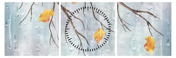 Obraz - Daždivý jeseň (s hodinami) (90x30 cm)