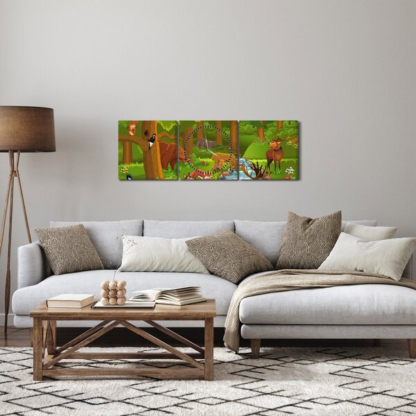 Detský obraz so zvieratkami (s hodinami) (90x30 cm)