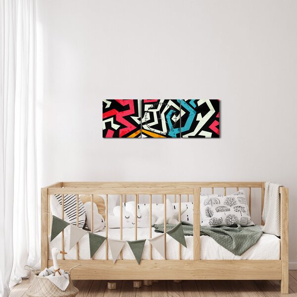 Obraz grafické abstrakcie (s hodinami) (90x30 cm)