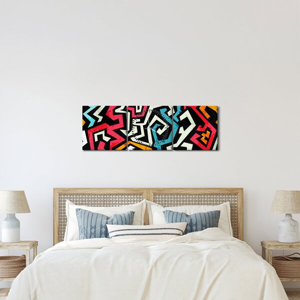 Obraz grafické abstrakcie (s hodinami) (90x30 cm)