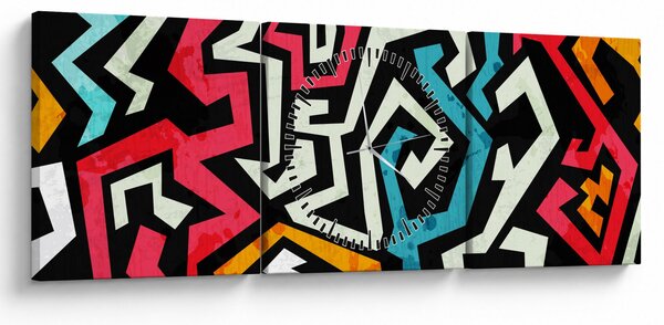 Obraz grafické abstrakcie (s hodinami) (90x30 cm)