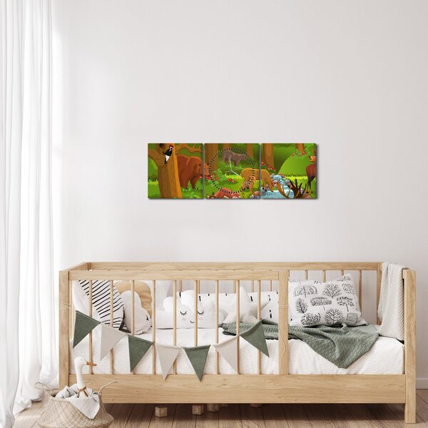 Detský obraz so zvieratkami (s hodinami) (90x30 cm)