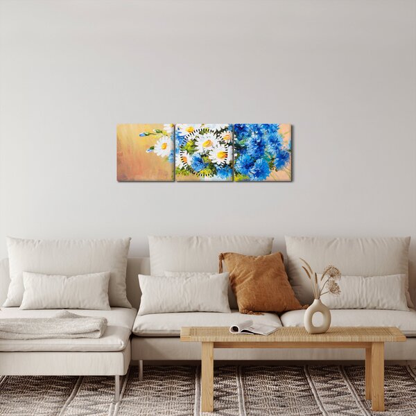 Maľovaný obraz vázy kvetín (s hodinami) (90x30 cm)