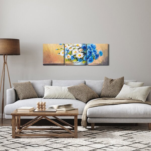 Maľovaný obraz vázy kvetín (s hodinami) (90x30 cm)