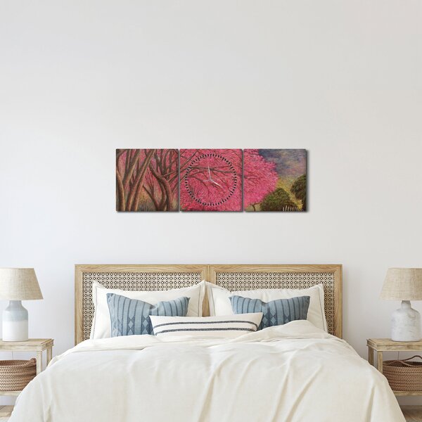 Obraz rozkvitnutých stromov (s hodinami) (90x30 cm)