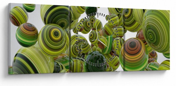 Obraz pruhovaných gúľ (s hodinami) (90x30 cm)