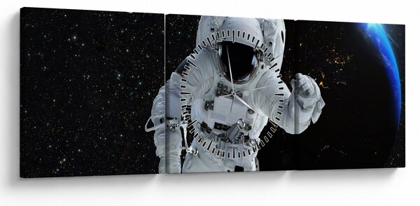 Obraz - Astronaut vo vesmíre (s hodinami) (90x30 cm)