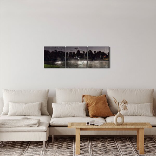 Obraz - Daždivý večer (s hodinami) (90x30 cm)