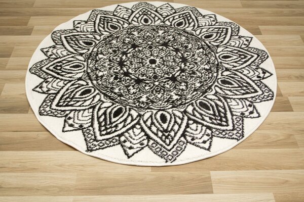 Koberec Lima G754A mandala, biely / čierny kruh