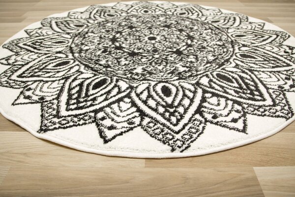 Koberec Lima G754A mandala, biely / čierny kruh