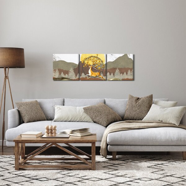 Obraz jeleňa (s hodinami) (90x30 cm)