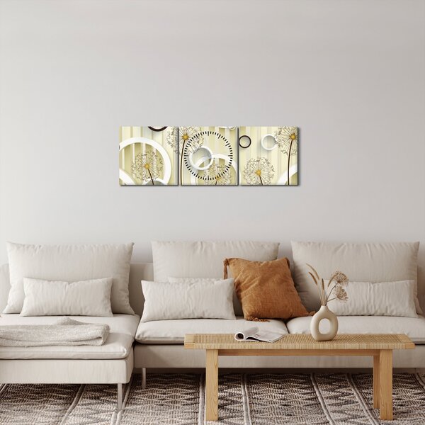 Abstraktný obraz s púpavami (s hodinami) (90x30 cm)