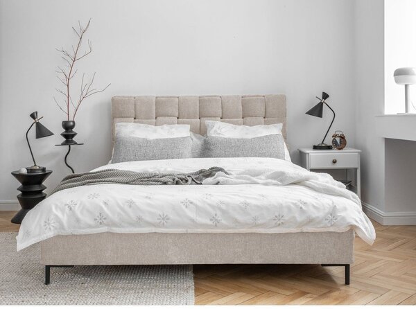 Béžová čalúnená dvojlôžková posteľ s roštom 180x200 cm Eve – Miuform