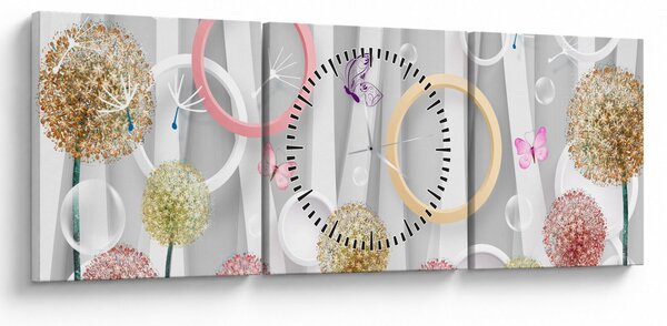 Abstraktný obraz s púpavami (s hodinami) (90x30 cm)