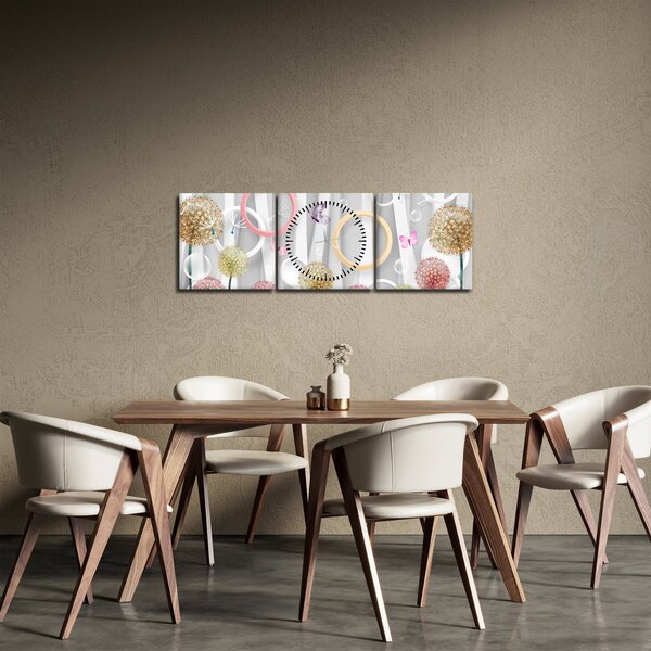 Abstraktný obraz s púpavami (s hodinami) (90x30 cm)