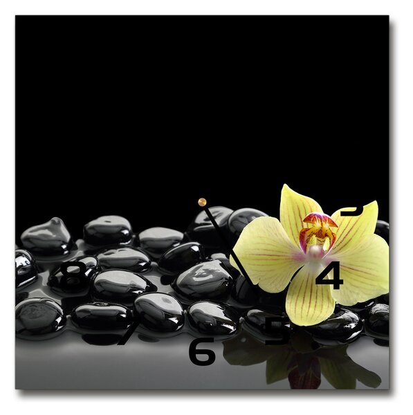 Sklenené nástenné hodiny štvorec Orchidea
