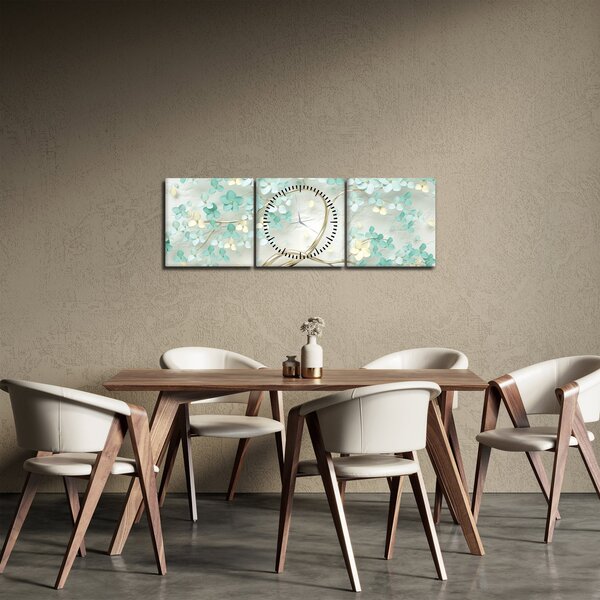 Obraz - Zlatý kvitnúci strom (s hodinami) (90x30 cm)