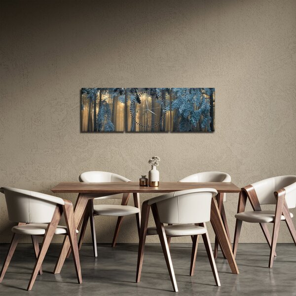 Obraz zasneženého lesa (s hodinami) (90x30 cm)