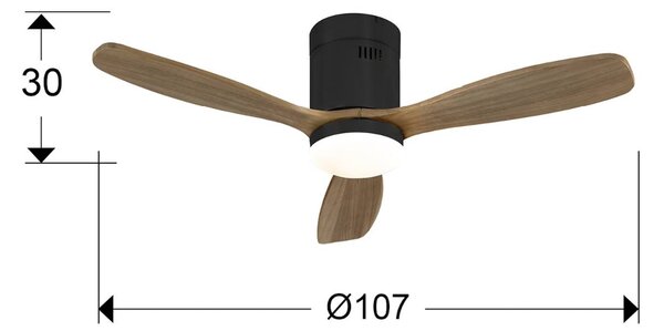 Schuller Valencia LED stropný ventilátor Siroco Mini, DC, tichý, čierna/orech, Tmavé drevo, Obývacia izba / jedáleň, Drevo, Moderný