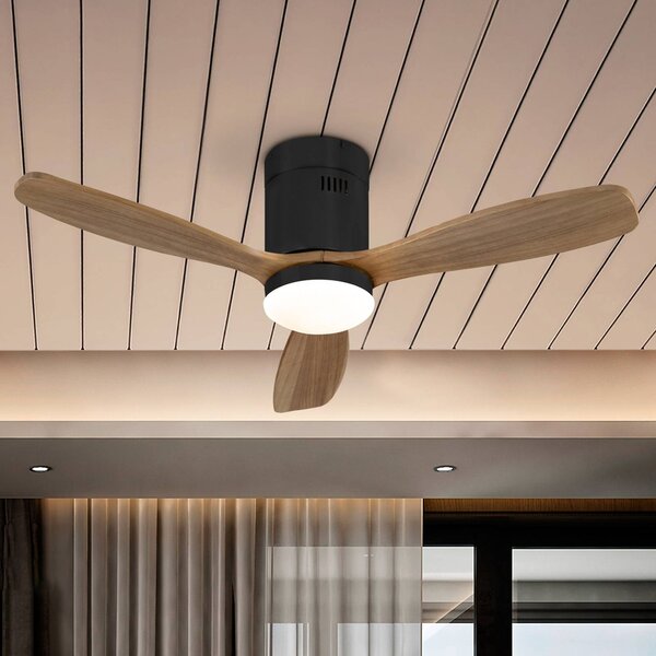 Schuller Valencia LED stropný ventilátor Siroco Mini, DC, tichý, čierna/orech, Tmavé drevo, Obývacia izba / jedáleň, Drevo, Moderný