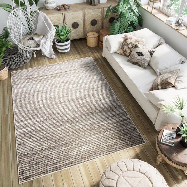 Moderný koberec v hnedých odtieňoch s tenkými pruhmi Šírka: 80 cm | Dĺžka: 150 cm