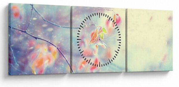 Obraz - Lístky v ľade (s hodinami) (90x30 cm)