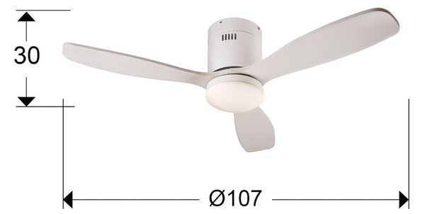Schuller Valencia LED stropný ventilátor Siroco Mini, DC, tichý, biely,, Biela / opálová, Obývacia izba / jedáleň, Drevo, Moderný