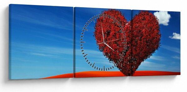 Obraz - Srdce zo stromu (s hodinami) (90x30 cm)