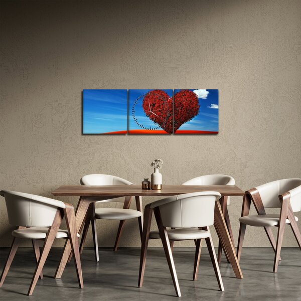 Obraz - Srdce zo stromu (s hodinami) (90x30 cm)