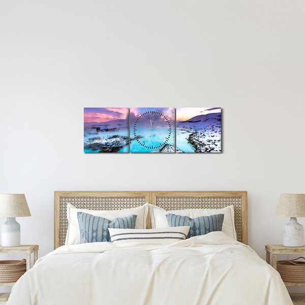 Obraz - Modrá lagúna na Islande (s hodinami) (90x30 cm)